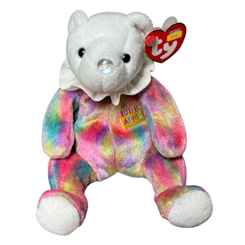 Ty Beanie Baby - April Birthday - Diamond Nose Birthstone - Stuffed Teddy Plush